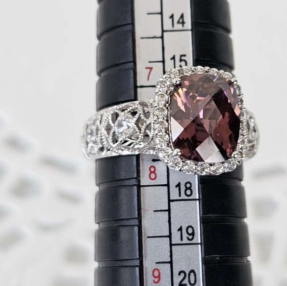 Authentic Tacori IV Blush Tourmaline & Diamond Simulants Sterling Silver Sz 7.5 - Picture 11 of 14